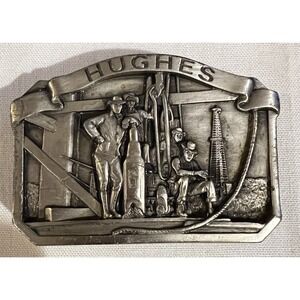 HUGHES TOOL COMPANY OIL DRILLING PEWTER BELT BUCKLE